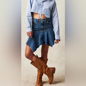 Denim Handkerchief Hem Mini Skirt - Blue